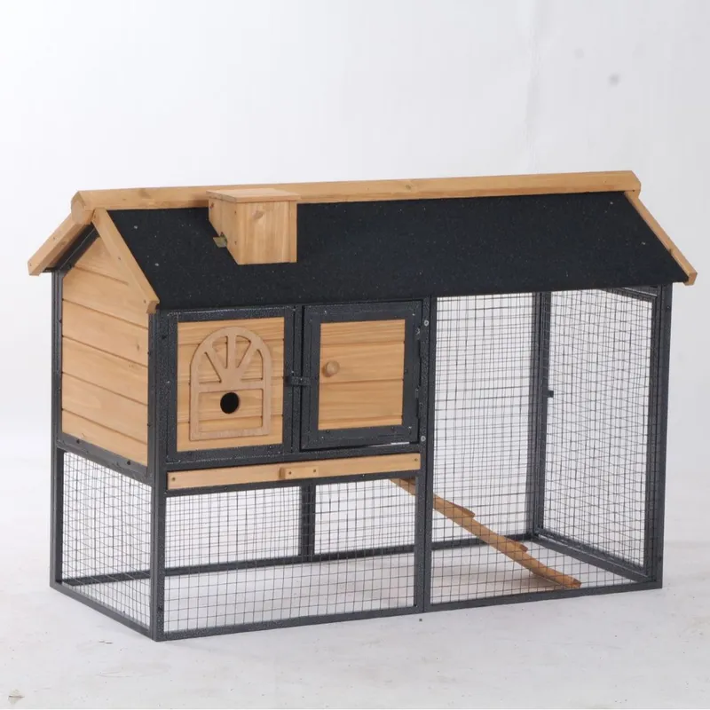 Outdoor Furniture Yellow - モダンなウサギ小屋、屋外用バニーケージ、取り外し可能なトレイとスロープ付き、黄色と黒の木製ペットハウス、鳥用家具