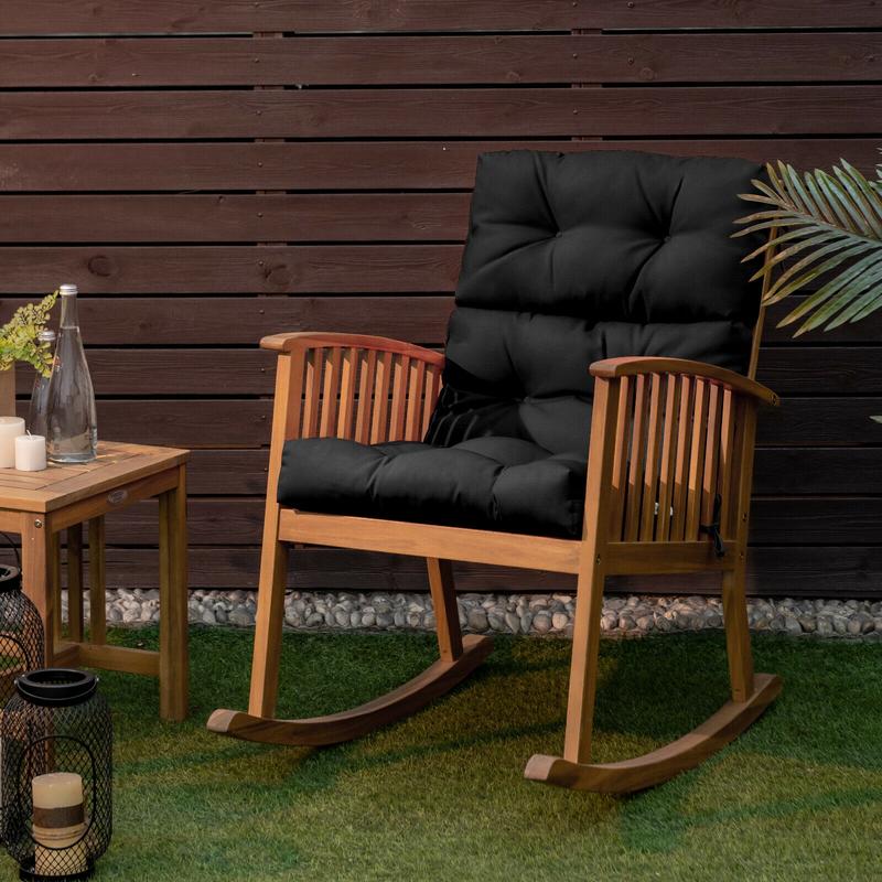 Outdoor Furniture Cushions 22 X 22 - タフテッド屋外パティオチェアクッション、織りスエードベッドフォードコードシートパッド（タイ付き）、ガーデン家具用三つ折りデザイン、ブラック、22×44インチ