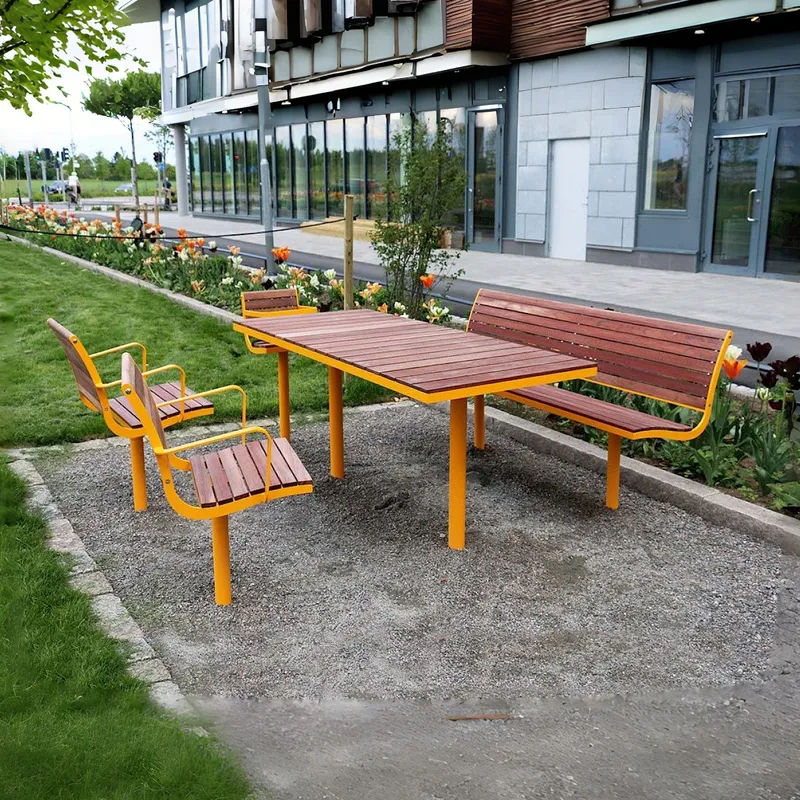 Outdoor Furniture Yellow - 屋外公園用テーブルと椅子セット 木製レジャー組み合わせガーデン家具 黄色防腐木製テーブルと椅子セット
