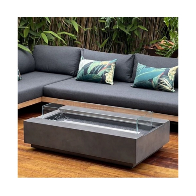Outdoor Furniture With Fire Pit - モダンなコルテン鋼製ファイヤープレイス、ガス式屋外家具セット、テーブルトップ暖炉、大型ガス焚き火台