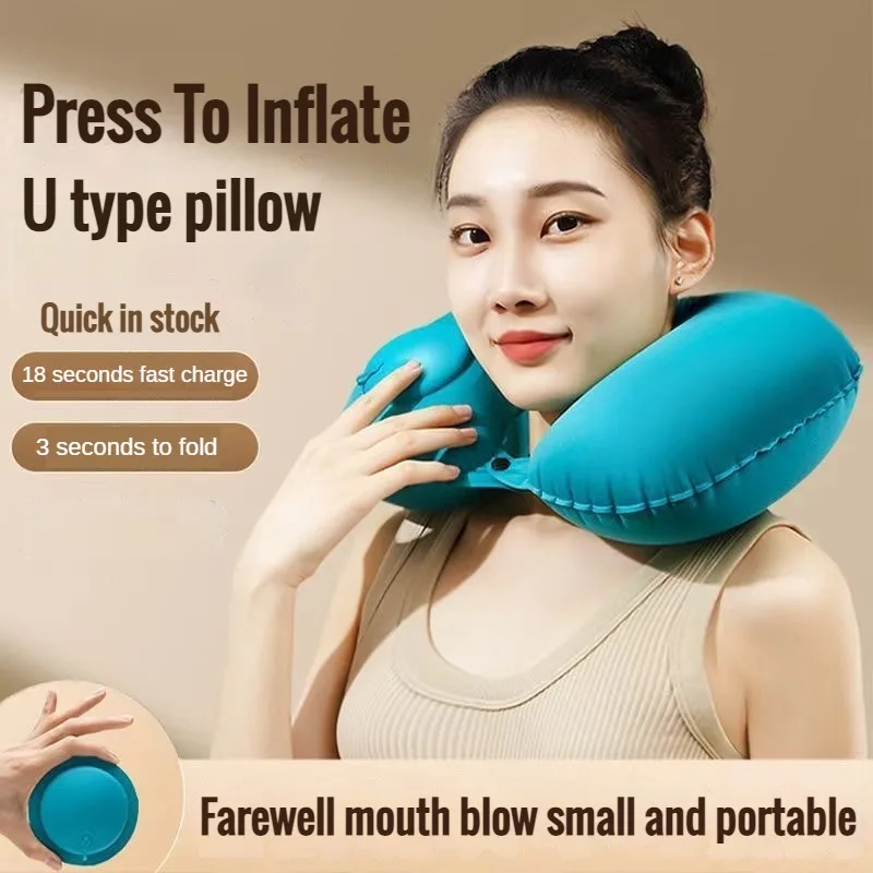 Outdoor Furniture Pillows - 車用ポータブル首保護U字型圧縮インフレータブル枕、屋外昼寝、キャンプ、旅行植毛PVC飛行機枕