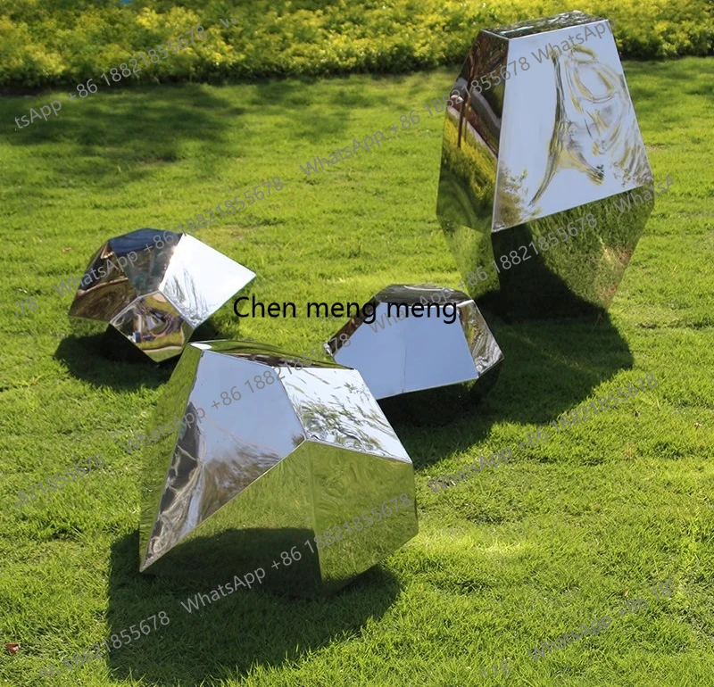 Outdoor Furniture Set Sale - モデルハウス販売オフィスロビーの創造的な彫刻装飾ステンレス鋼製幾何学模様ミラーストーン屋外フロアアートワーク
