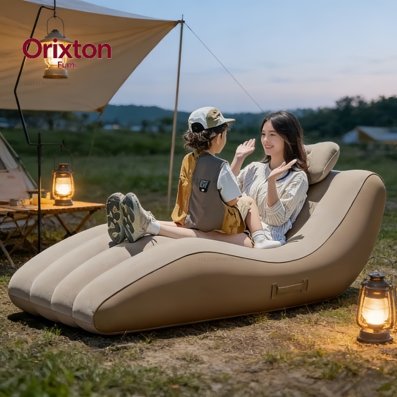 Outdoor Furniture Pillows - 屋外用ポータブル自動膨張式ラウンジチェア - 防水キャンプ用レイジーソファ（枕とハンドル付き）、ビーチや芝生に最適