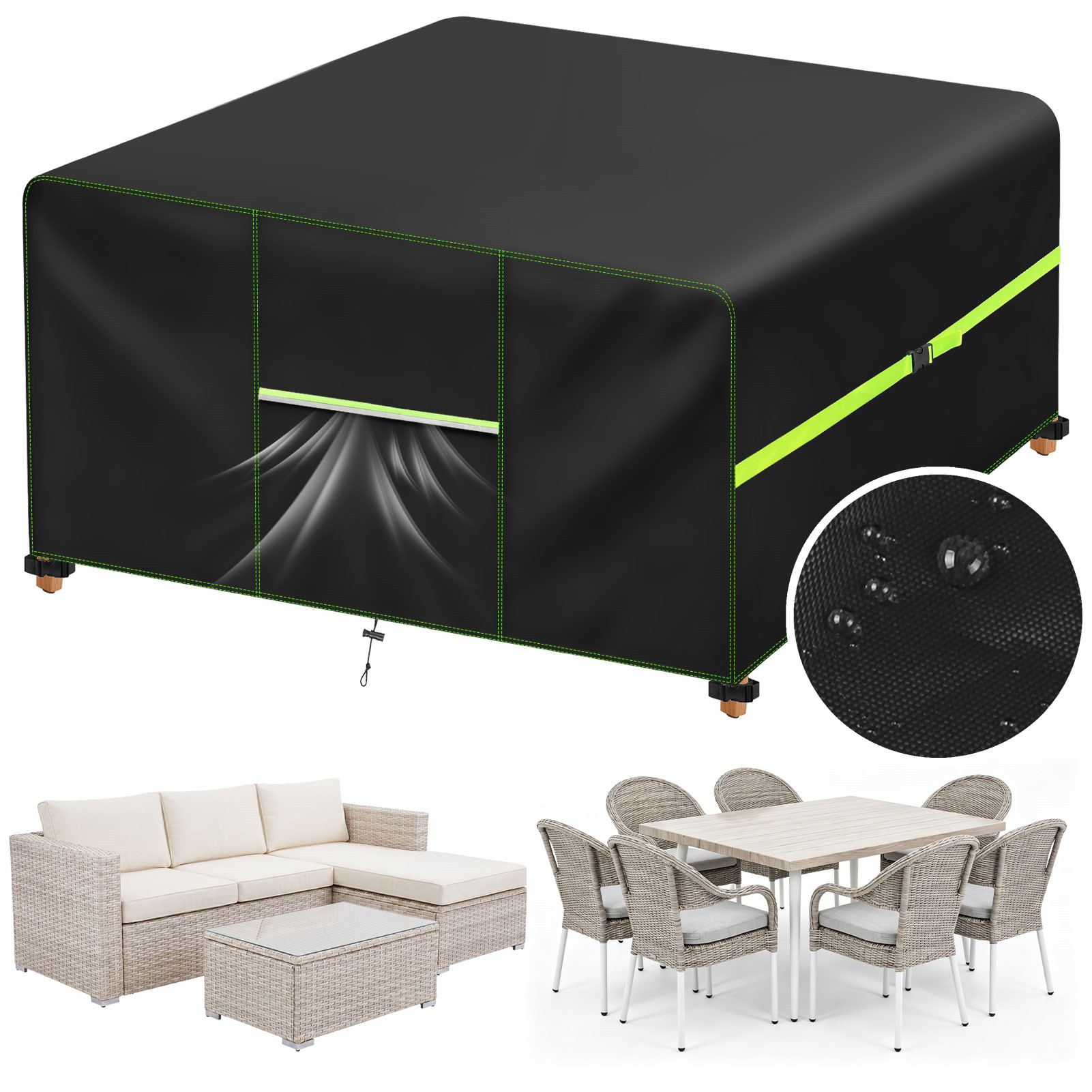 Outdoor Furniture Set Sale - ガーデン家具カバー エアベント付き 防水パティオ籐ソファテーブルチェアセットカバー 210D オックスフォード防風 125/180/200/242cm
