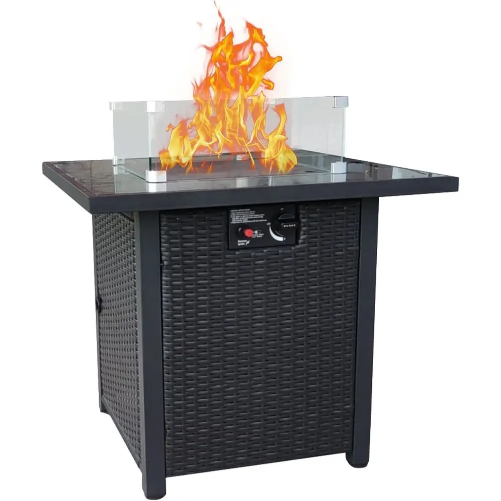 Outdoor Furniture With Fire Pit - 籐製屋外パティオ家具セット、豪華なクッション付き籐製セクショナルソファとファイヤーピットテーブル