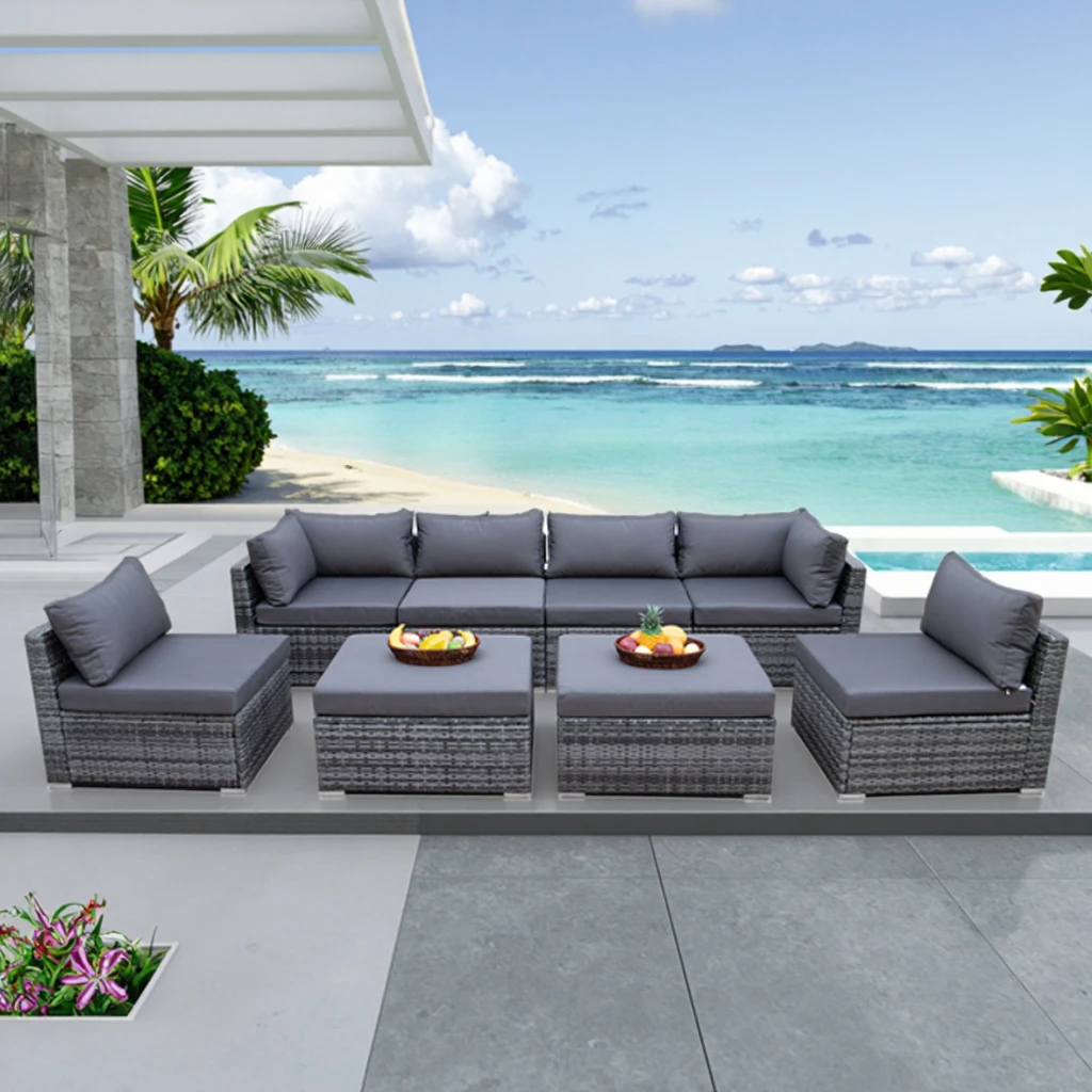 Outdoor Furniture With Fire Pit - 現代的な屋外家具ソファパティオ家具セットPEラタンガーデンセットウィッカーガーデンソファセット（ファイヤーピット付き）