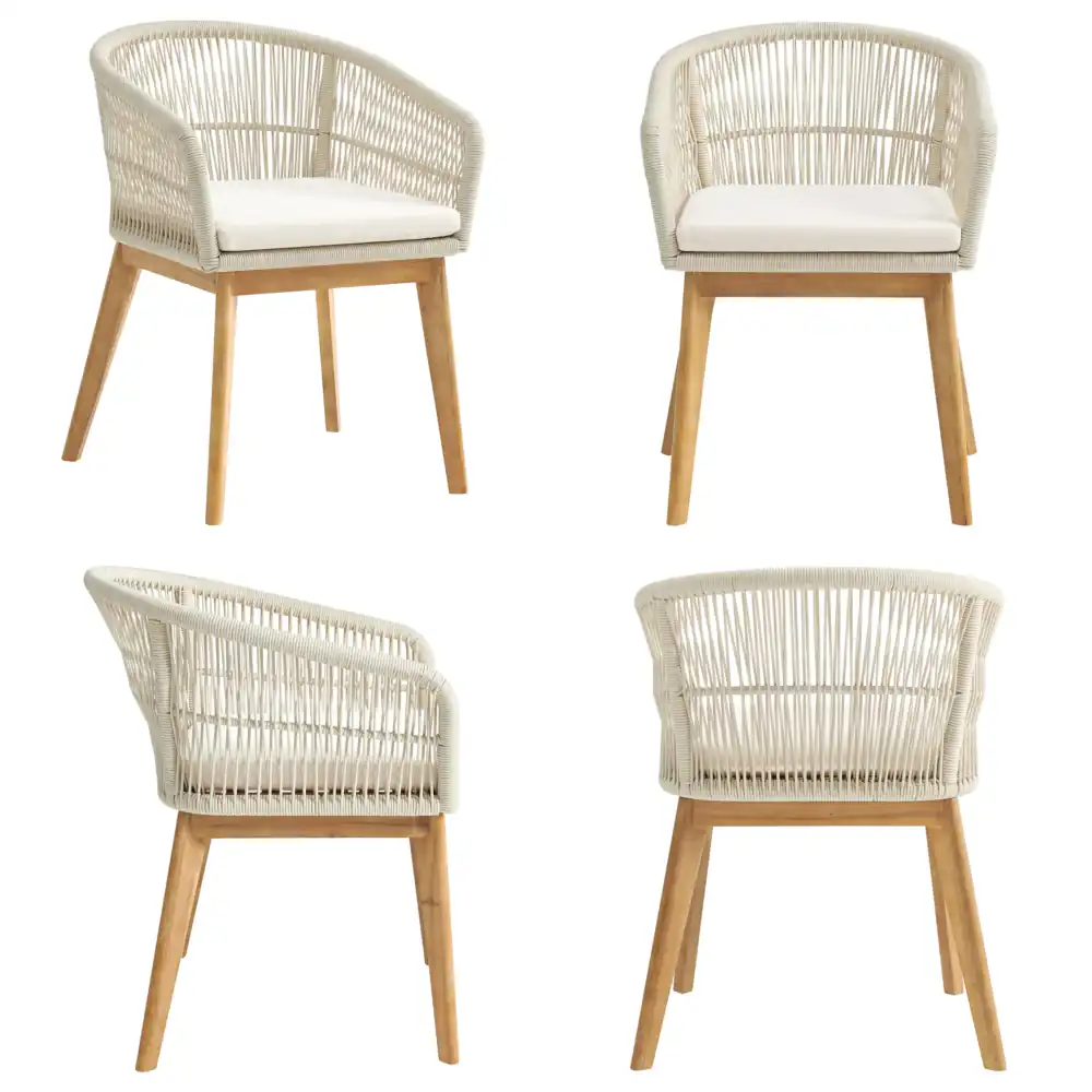 Outdoor Furniture Set Sale - 2026年ホットセール 積み重ね可能なガーデン家具 屋外ダイニングチェア ラタン製ウィッカーロープパティオシーティングセット バックレス折りたたみ式