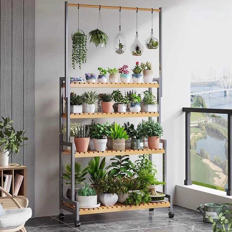 Outdoor Furniture Types - モダンな無垢材の植物棚床タイプバルコニー植木鉢多層植物棚屋外ガーデン家具フローラー
