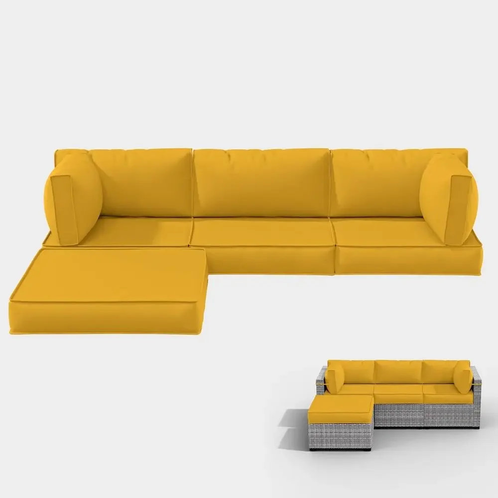 Outdoor Furniture Yellow - 5ピースの屋外パティオ家具用クッション、4人掛けディープセクショナルソファ用防水交換品、黄色