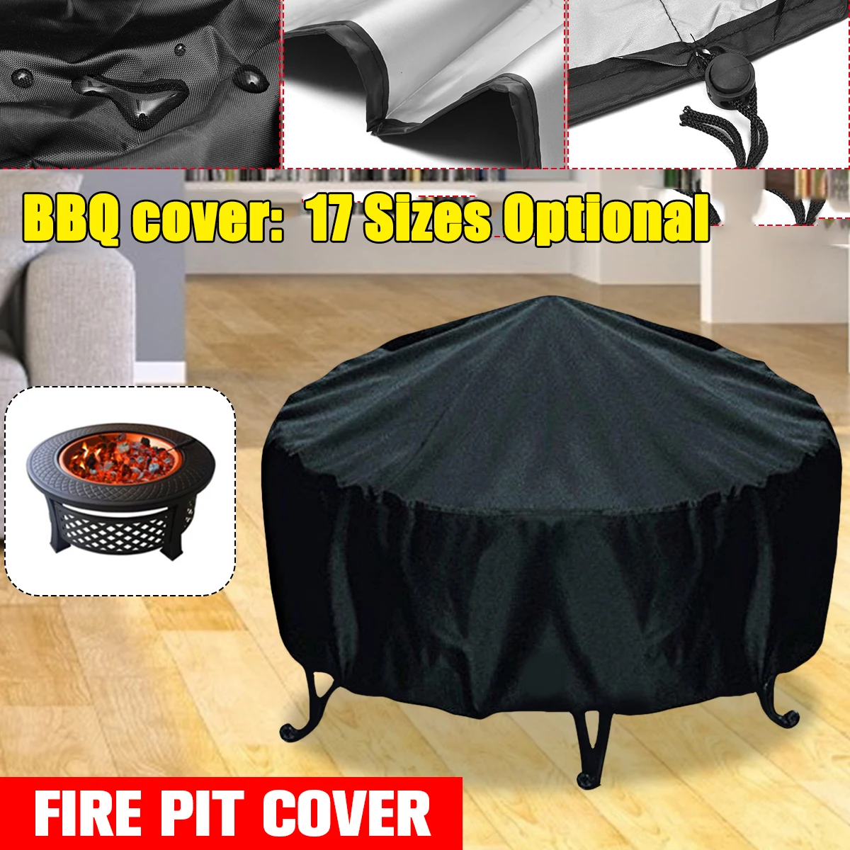 Outdoor Furniture With Fire Pit - 防水パティオファイヤーピットカバーブラック UV プロテクターグリルバーベキューシェルター屋外庭庭ラウンドバーベキューカバーキャノピー家具カバー