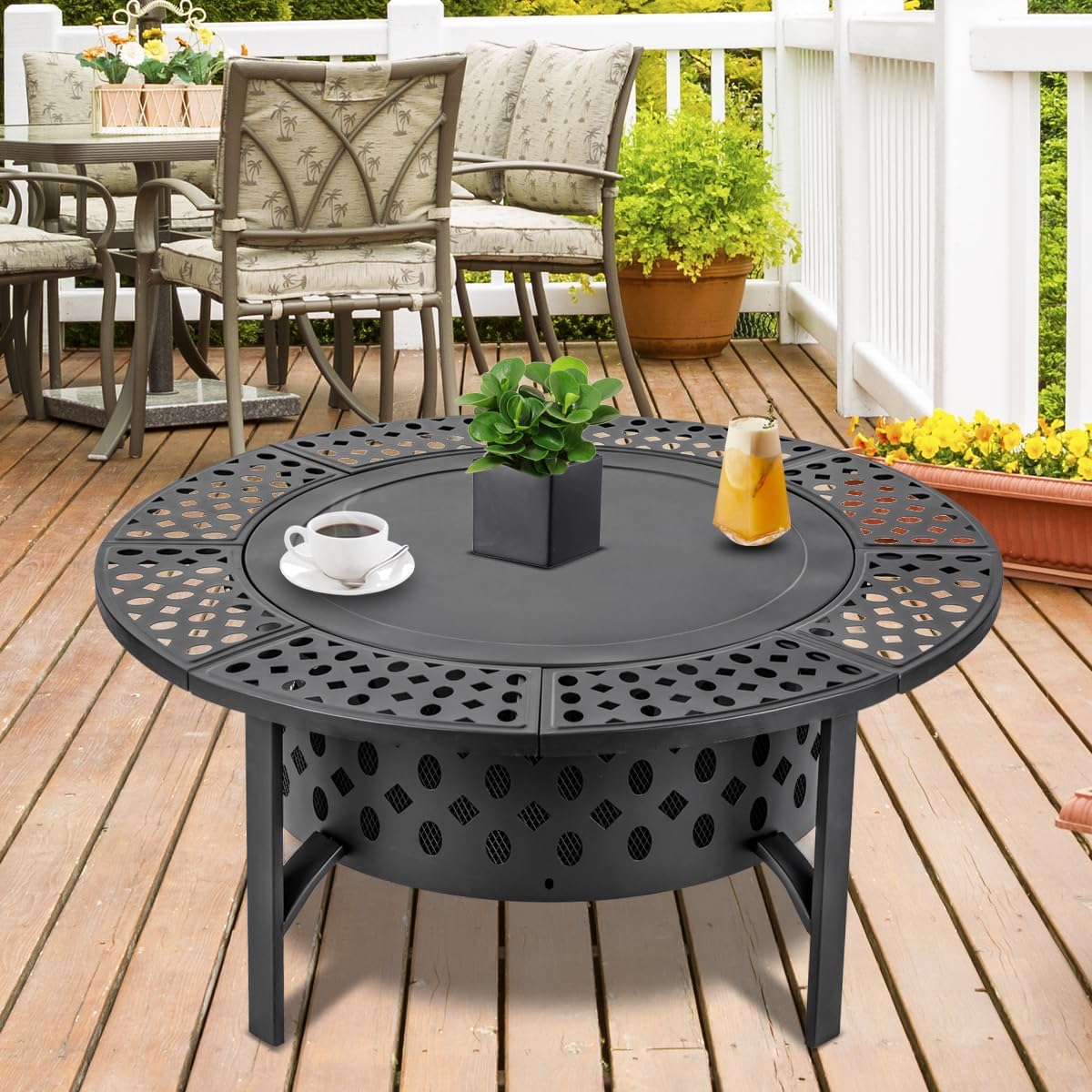 特大木製焚き火台テーブル、回転式BBQグリル付き、屋外用頑丈 - Outdoor Furniture With Fire Pit のレビューと価格