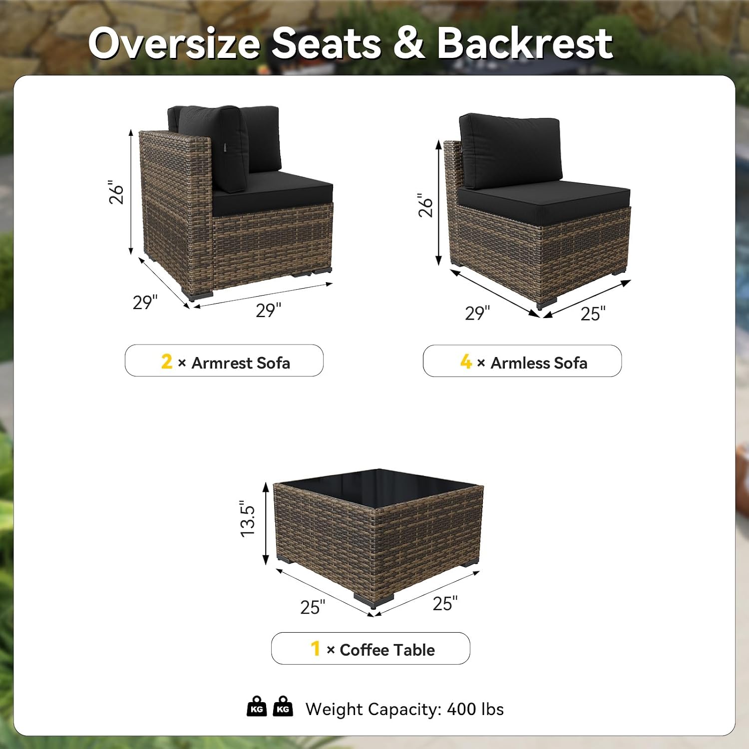 7点セットの籐製パティオ家具セット（厚手のクッションとコーヒ - Outdoor Furniture Yellow のレビューと価格