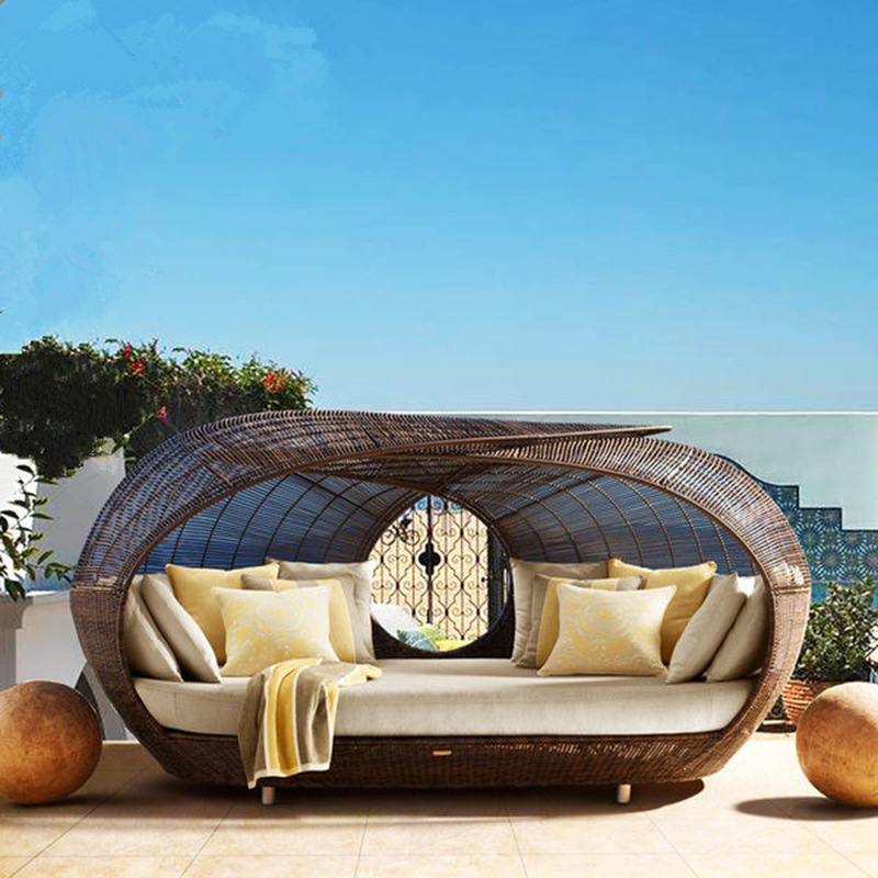 屋外用高品質ラタン製ハーフラウンドデイベッド、柔らかいクッシ - Outdoor Furniture For Sale のレビューと価格