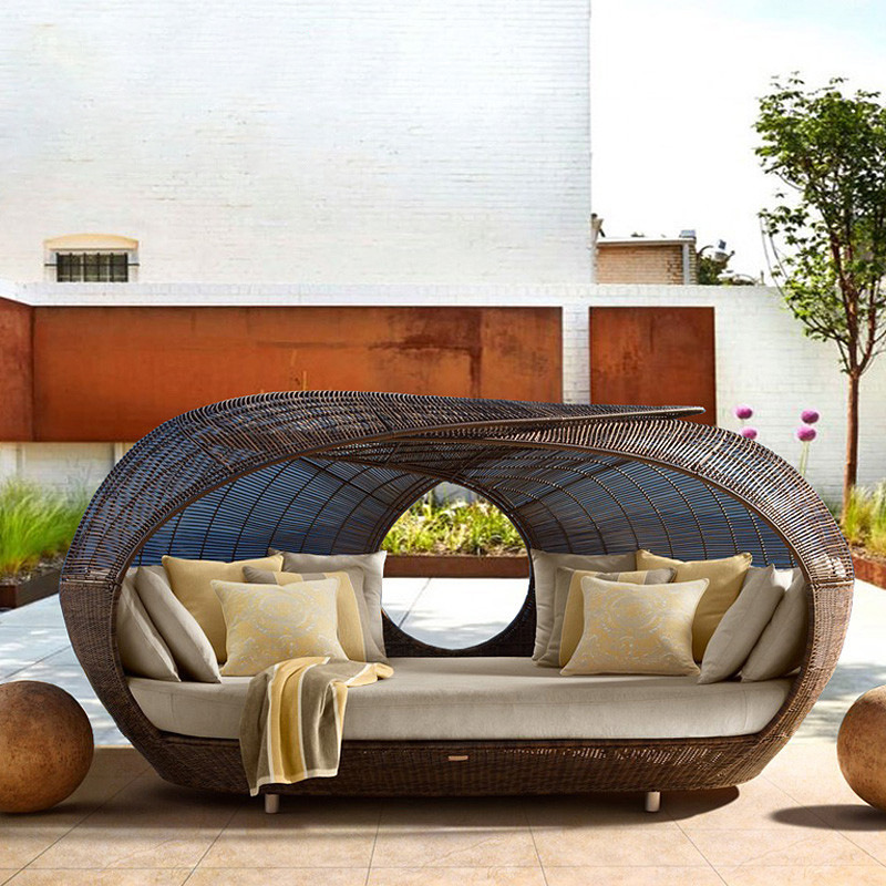 屋外用高品質ラタン製ハーフラウンドデイベッド、柔らかいクッシ - Outdoor Furniture For Sale のレビューと価格