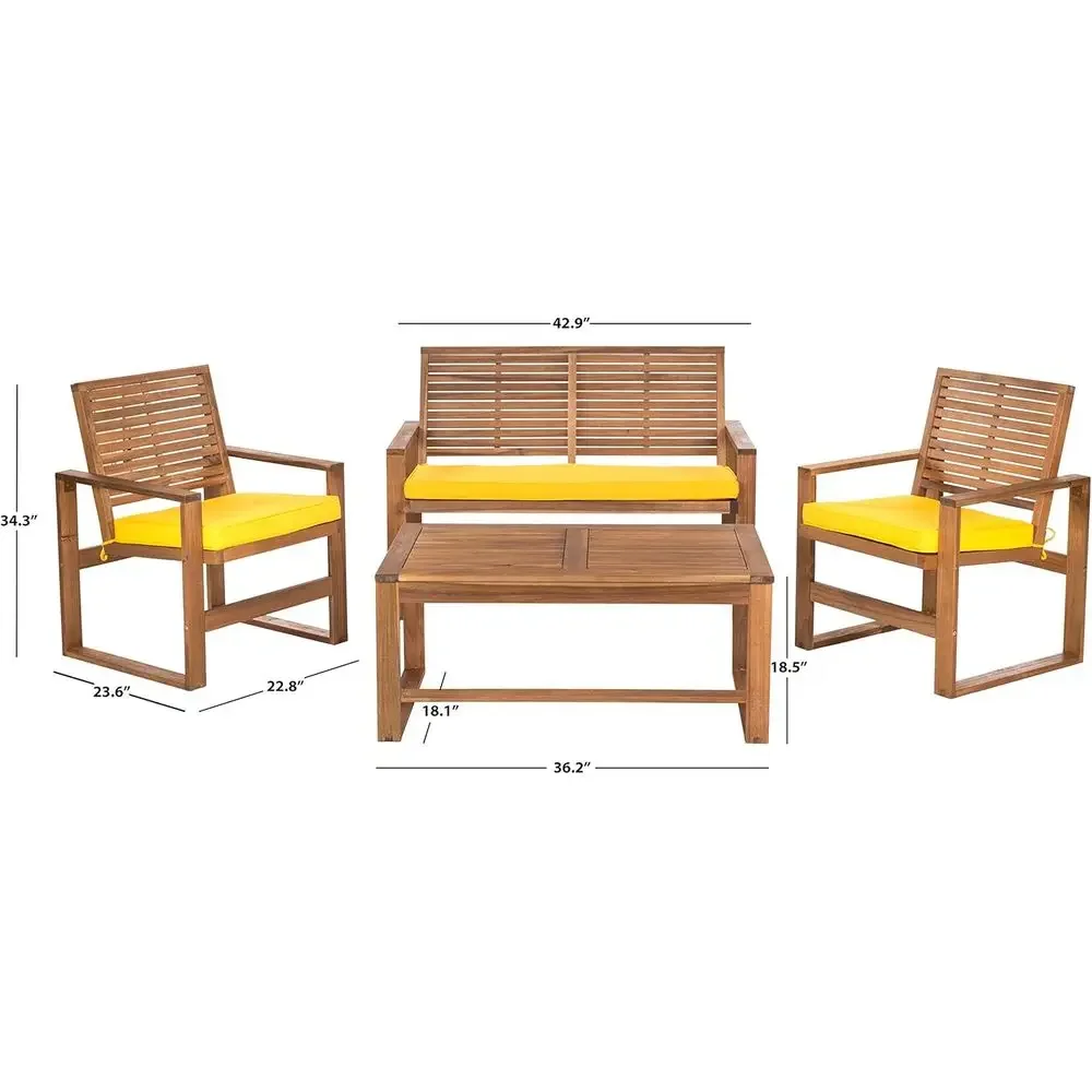 ブラウンとイエローの4点セットアカシア製屋外パティオ家具セッ - Outdoor Furniture Yellow のレビューと価格