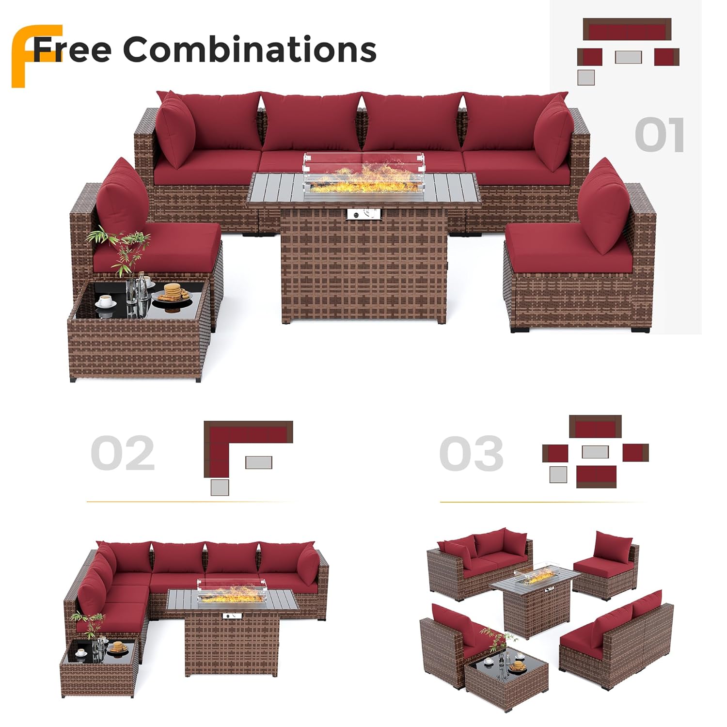 8ピース全天候型ウィッカーセクショナルソファ＆ファイヤーピッ - Outdoor Furniture With Fire Pit のレビューと価格