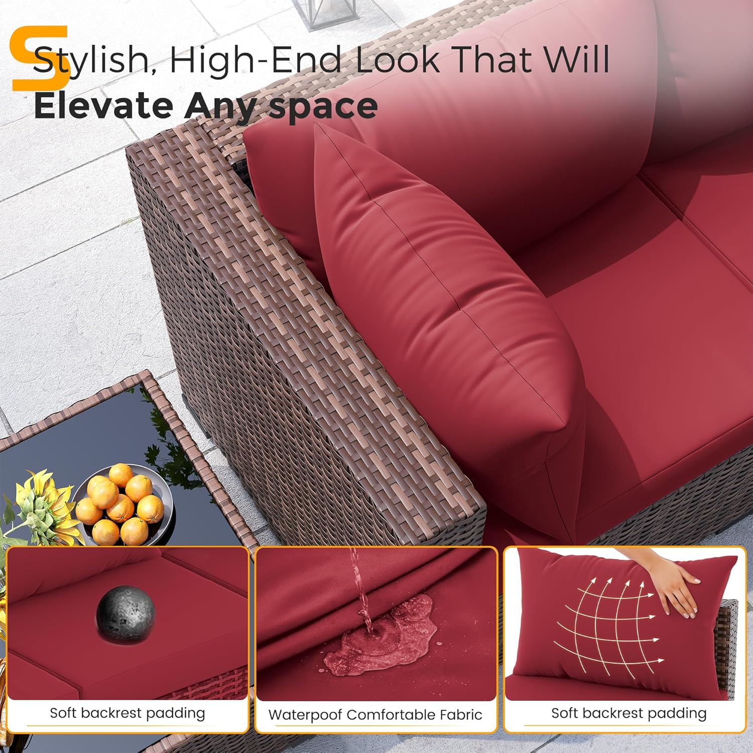8ピース全天候型ウィッカーセクショナルソファ＆ファイヤーピッ - Outdoor Furniture With Fire Pit のレビューと価格