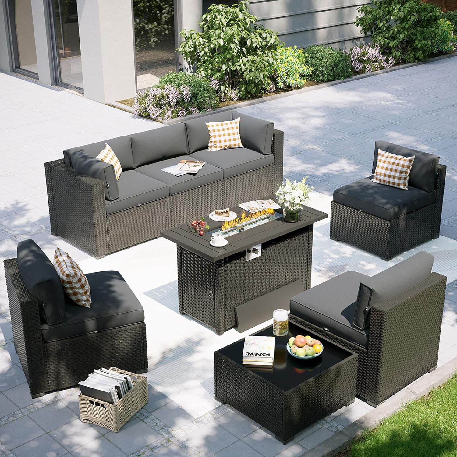 ファイヤーピットテーブル付きパティオ家具セット、8ピース屋外 - Outdoor Furniture With Fire Pit のレビューと価格