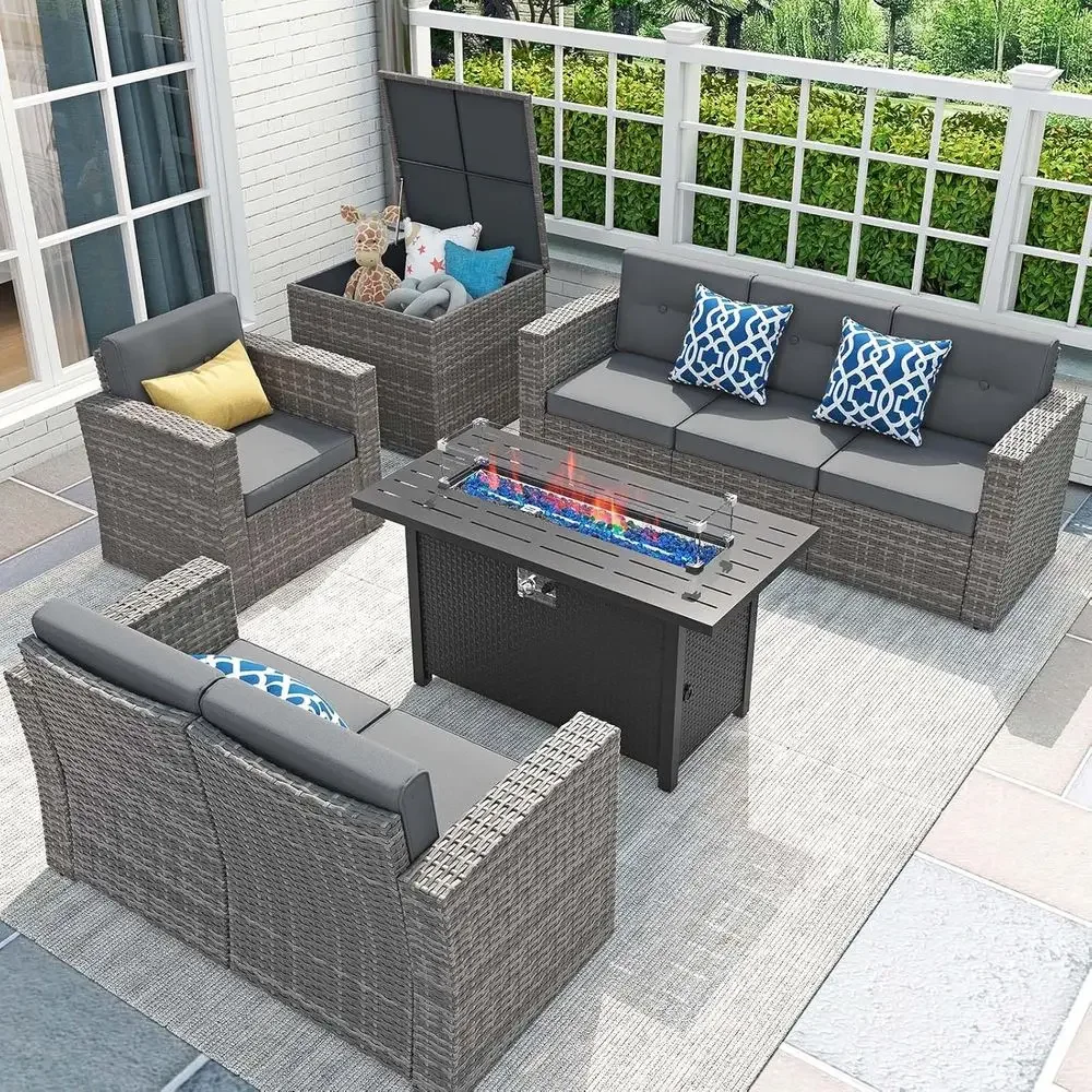 8点セットのパティオ家具、45インチのファイヤーピットテーブ - Outdoor Furniture With Fire Pit のレビューと価格