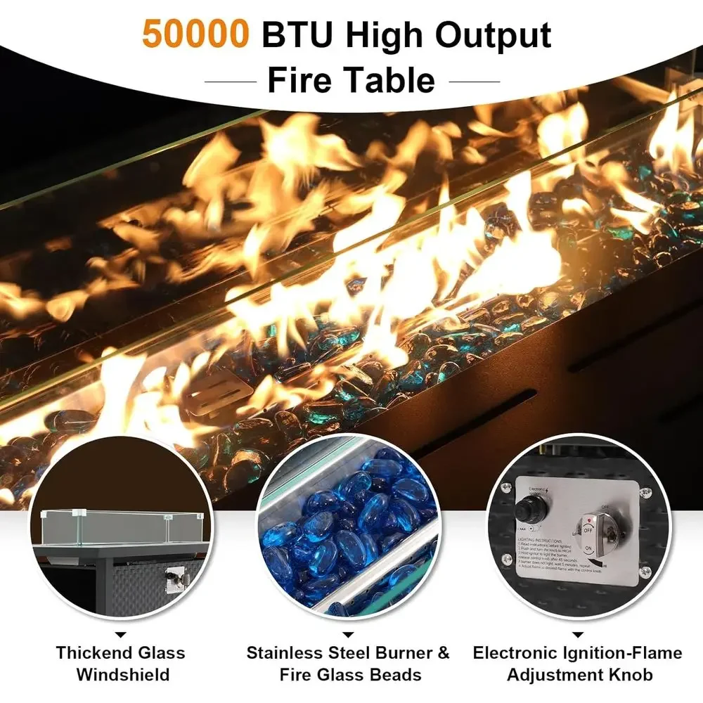 8点セットのパティオ家具、45インチのファイヤーピットテーブ - Outdoor Furniture With Fire Pit のレビューと価格