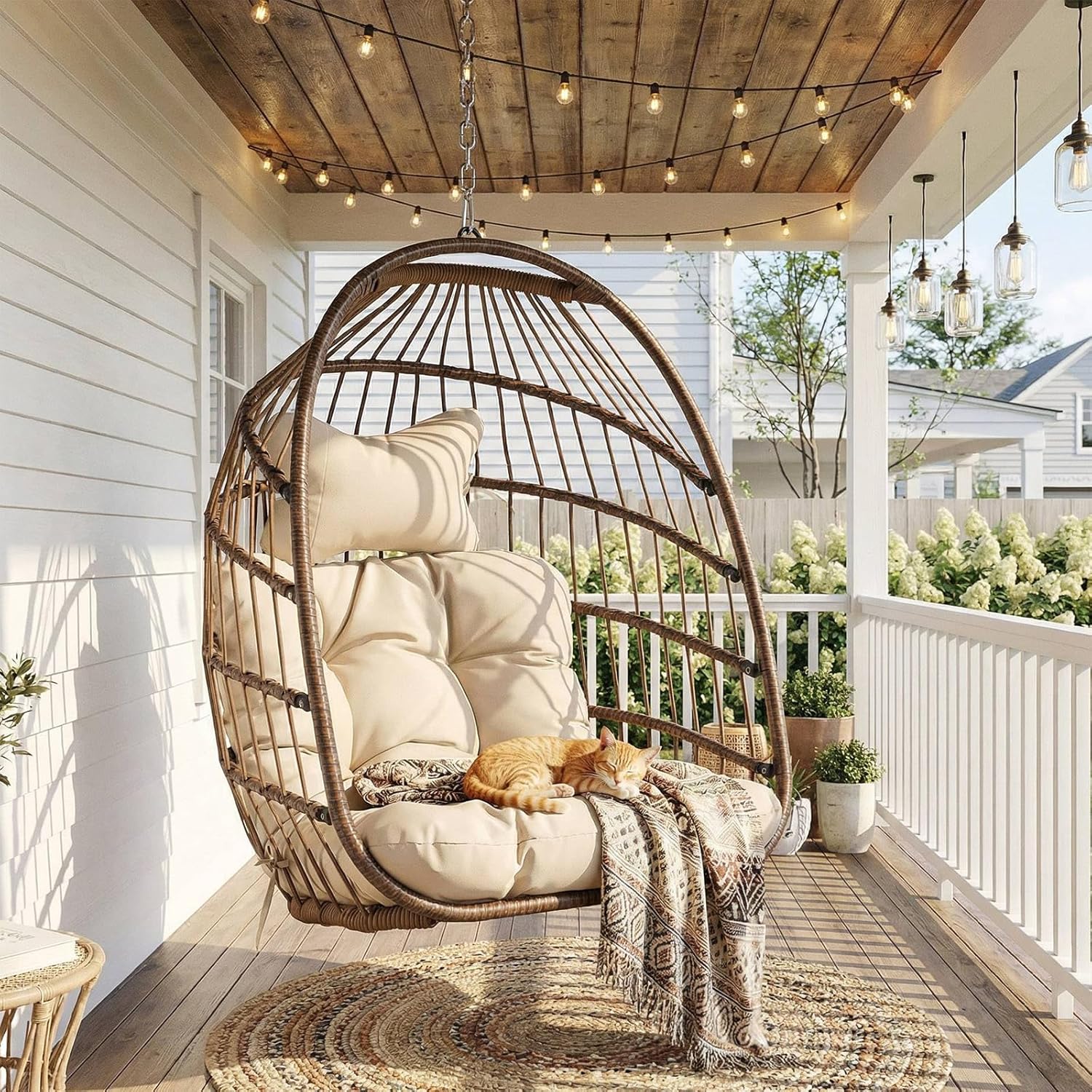 スタンドなしの屋外用ハンギングエッグチェア、パティオ用ウィッ - Outdoor Furniture Rh のレビューと価格