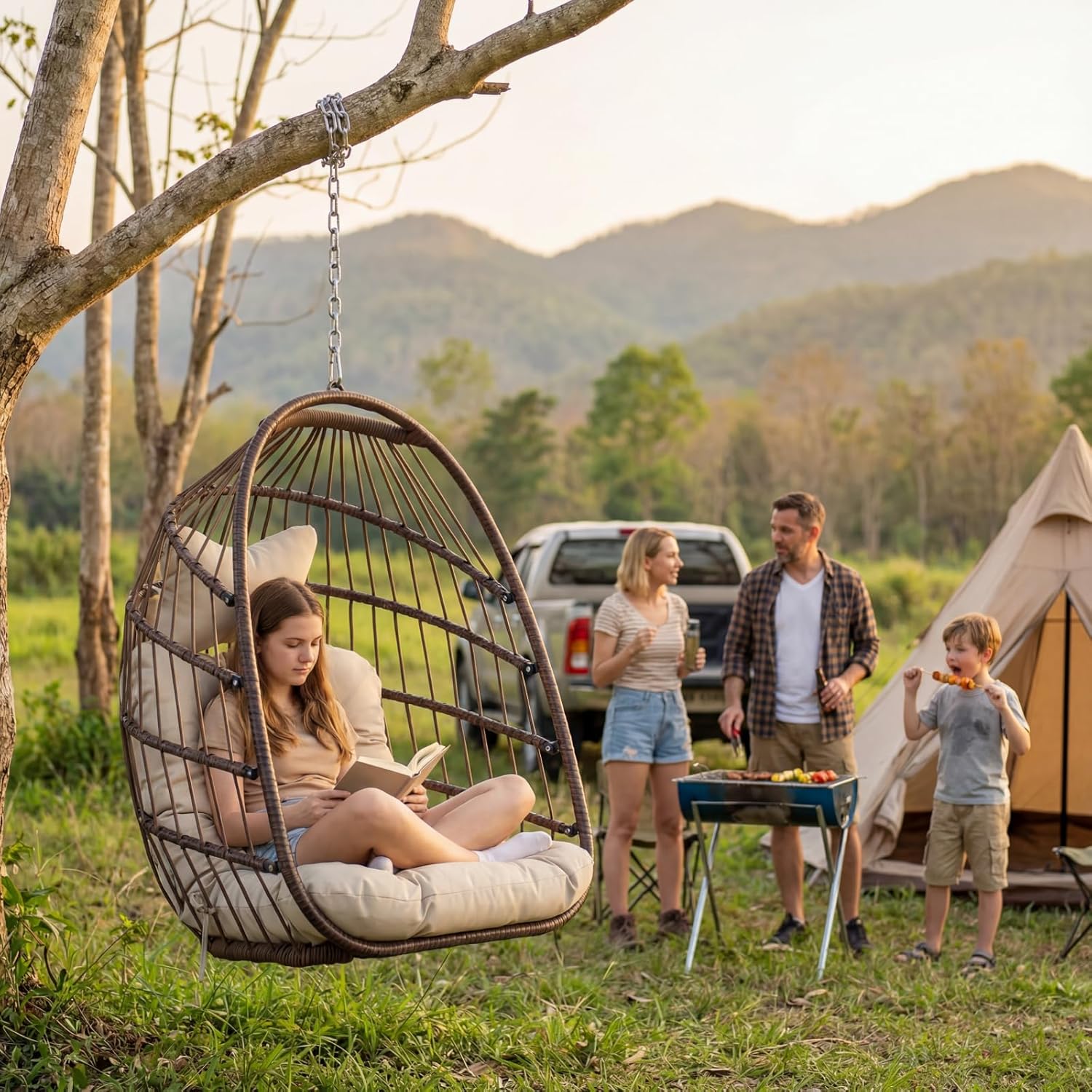 スタンドなしの屋外用ハンギングエッグチェア、パティオ用ウィッ - Outdoor Furniture Rh のレビューと価格