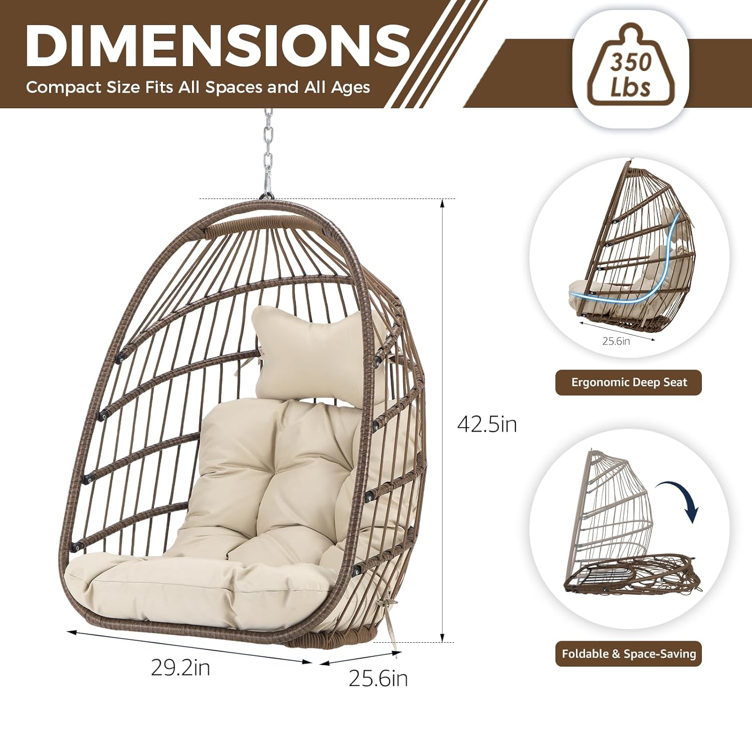 スタンドなしの屋外用ハンギングエッグチェア、パティオ用ウィッ - Outdoor Furniture Rh のレビューと価格