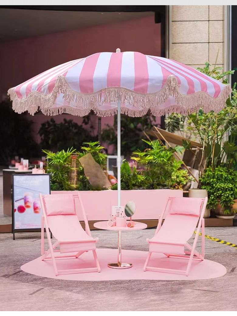 装飾タッセル付きビーチパラソル（1個入り）、ピンク・白・黄・ - Outdoor Furniture Yellow のレビューと価格
