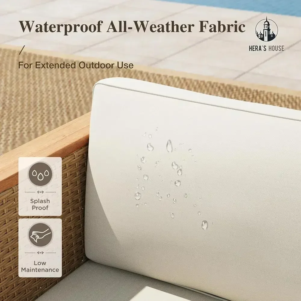 4人掛け屋外用籐製セクショナルセット、ファイヤーピットテーブ - Outdoor Furniture Yellow のレビューと価格