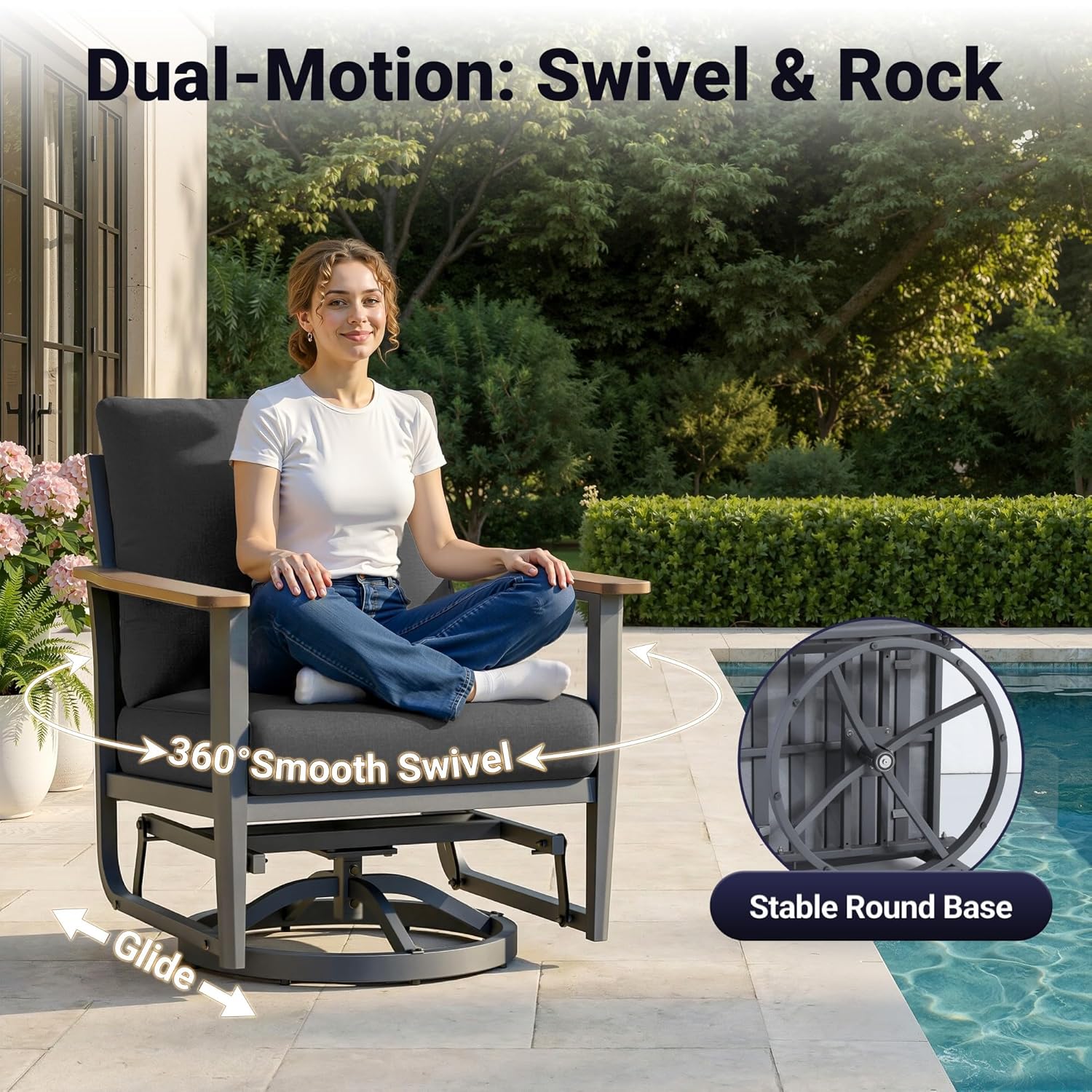 5個入りアルミ製パティオセット回転式ロッカー、5インチクッシ - Outdoor Furniture With Fire Pit のレビューと価格
