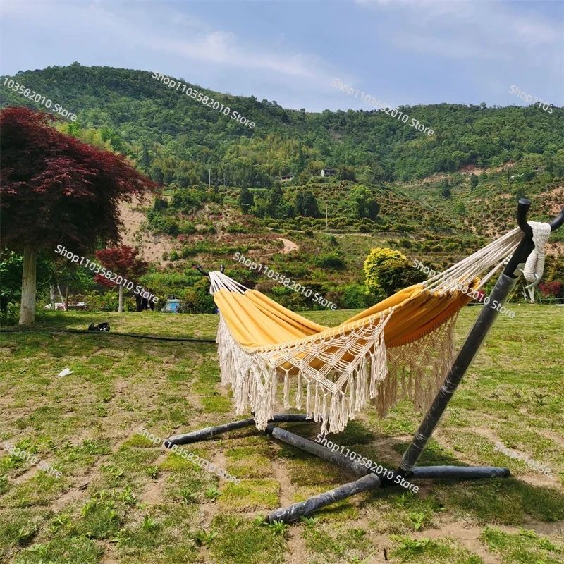 ミニマリストイエロータッセルダブルキャンバスハンモック、ボヘ - Outdoor Furniture Yellow のレビューと価格