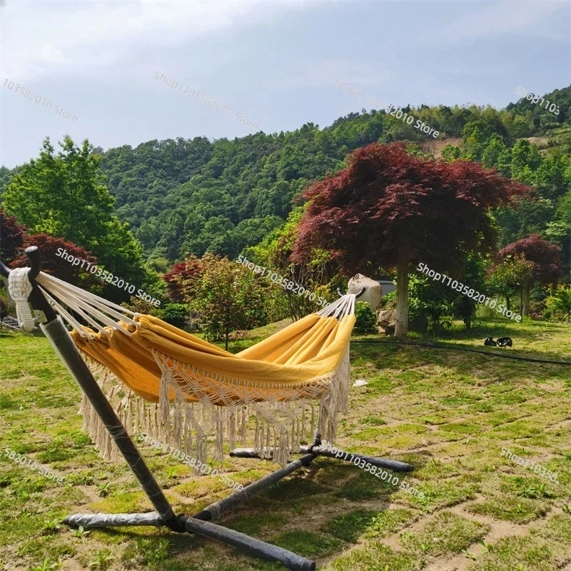 ミニマリストイエロータッセルダブルキャンバスハンモック、ボヘ - Outdoor Furniture Yellow のレビューと価格