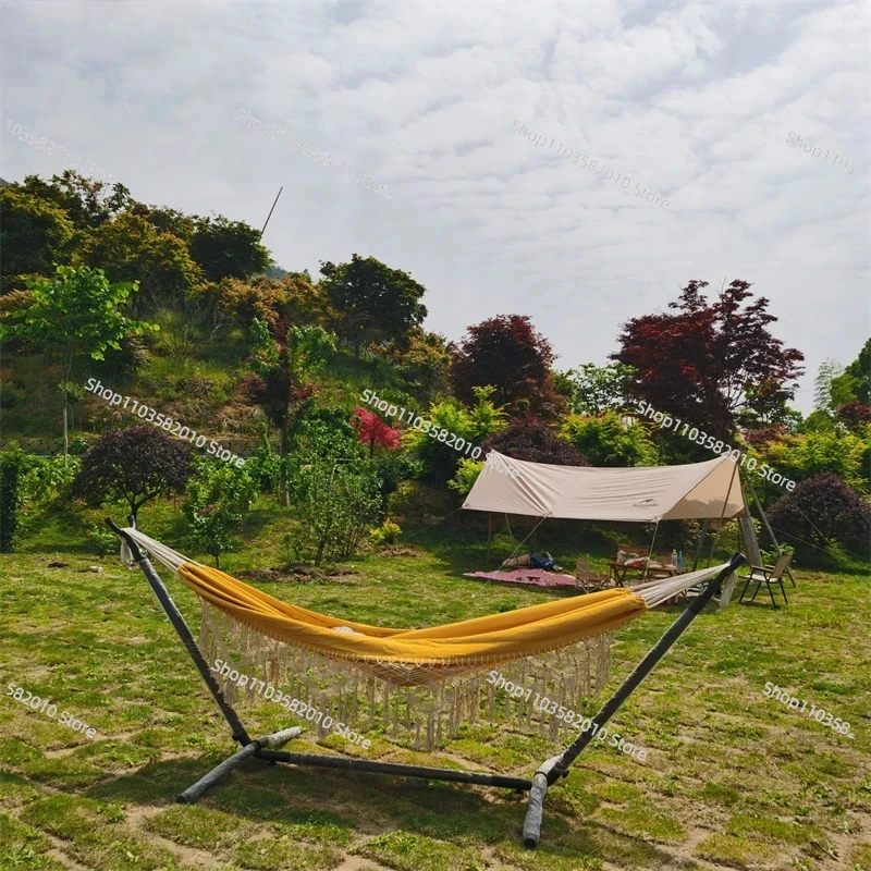 ミニマリストイエロータッセルダブルキャンバスハンモック、ボヘ - Outdoor Furniture Yellow のレビューと価格