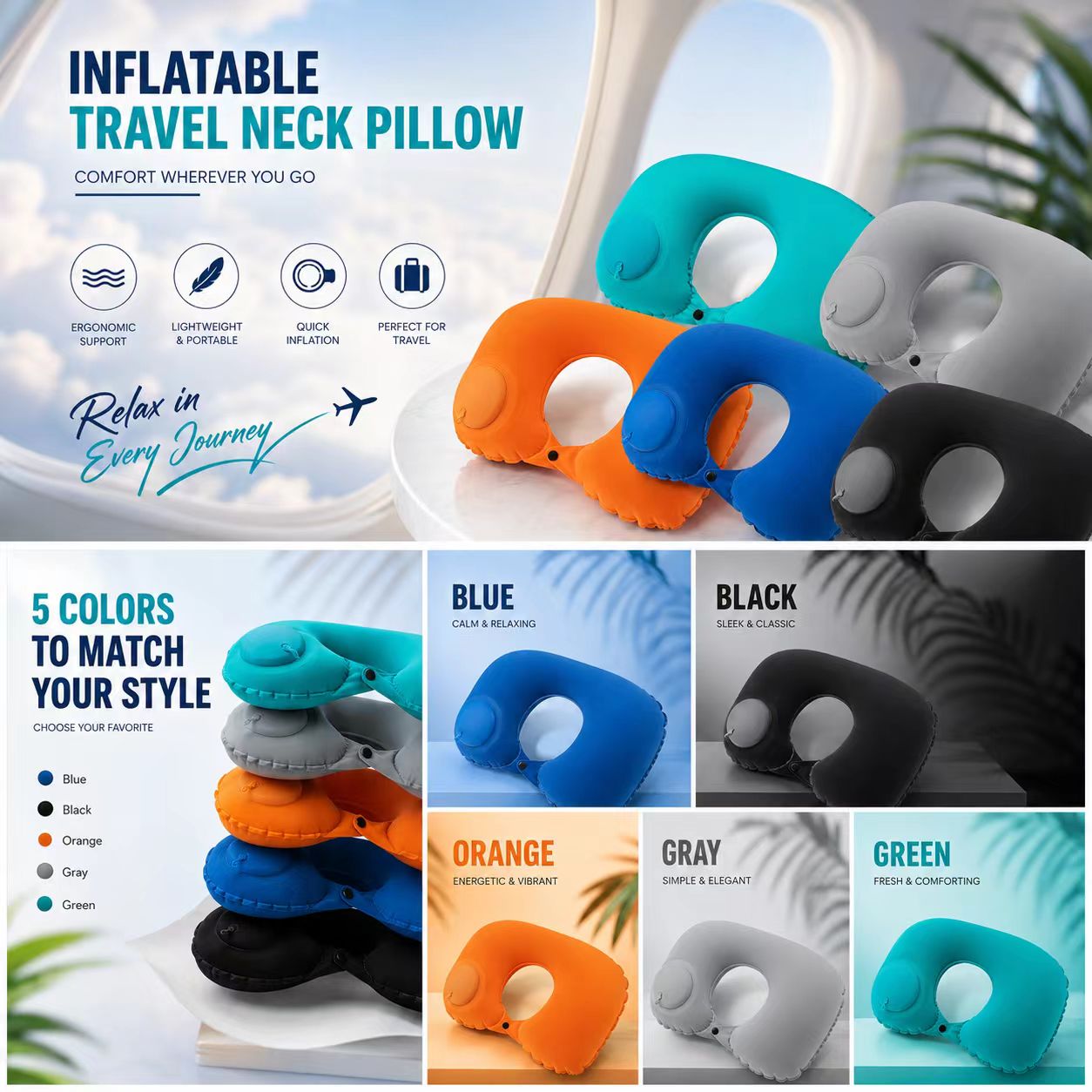 5色展開、プレス式インフレータブル枕、折りたたみ式携帯エアピ - Outdoor Furniture Pillows のレビューと価格
