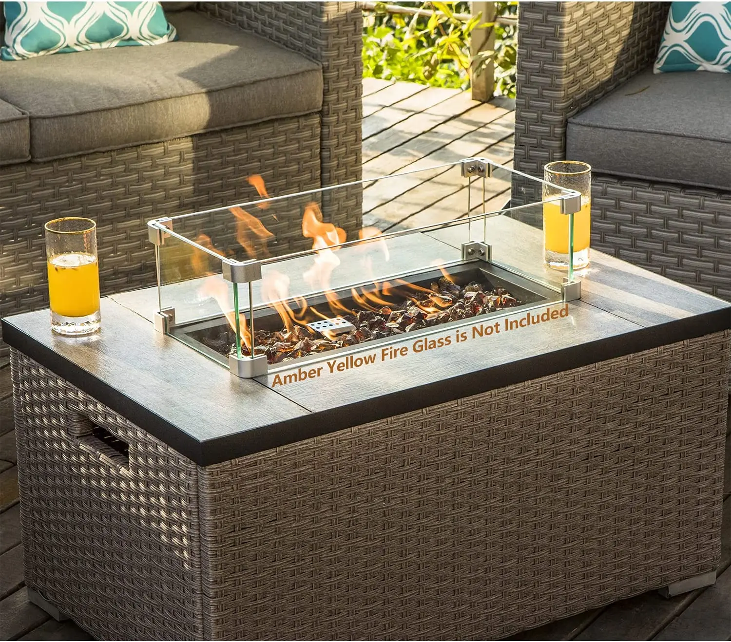 屋外用家具5点セット ウィッカー製セクショナルソファ ガス焚 - Outdoor Furniture With Fire Pit のレビューと価格