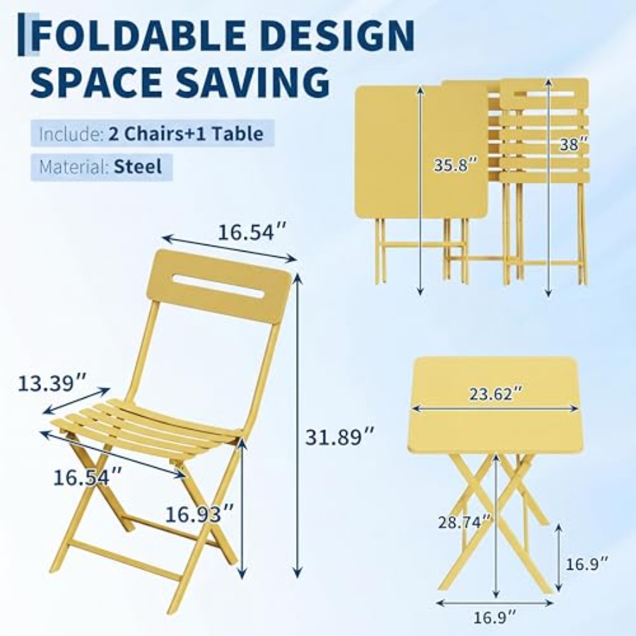 パティオガーデンバルコニープールサイド用3ピースビストロセッ - Outdoor Furniture Yellow のレビューと価格