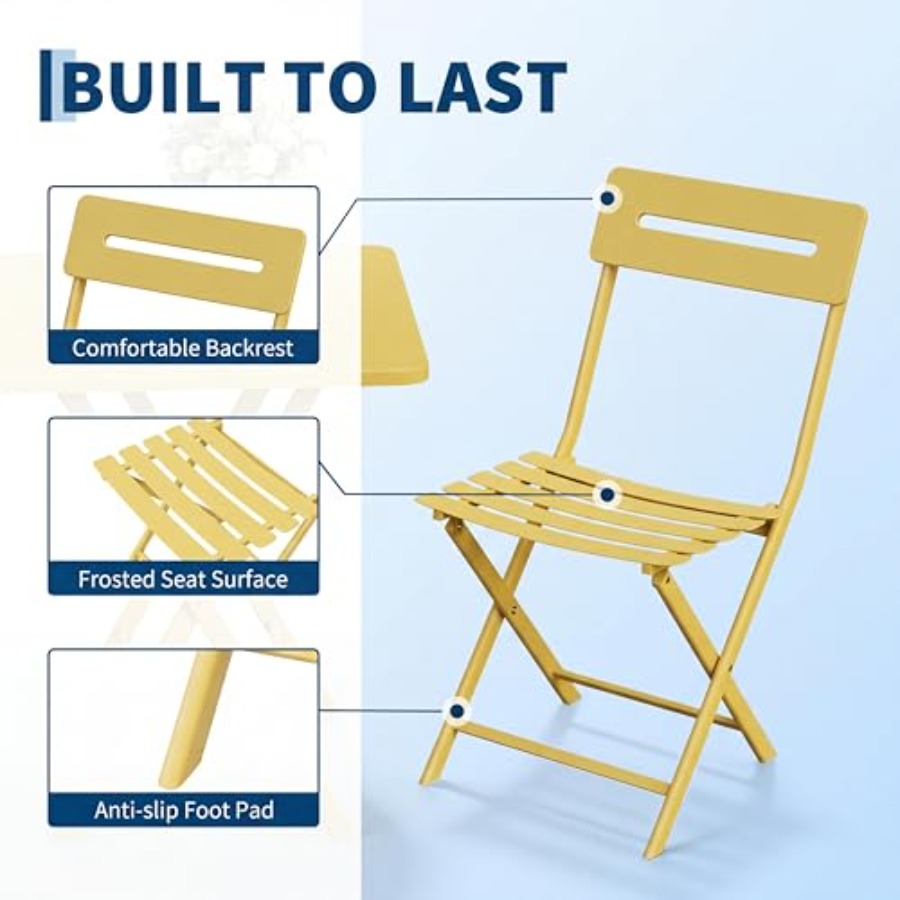 パティオガーデンバルコニープールサイド用3ピースビストロセッ - Outdoor Furniture Yellow のレビューと価格