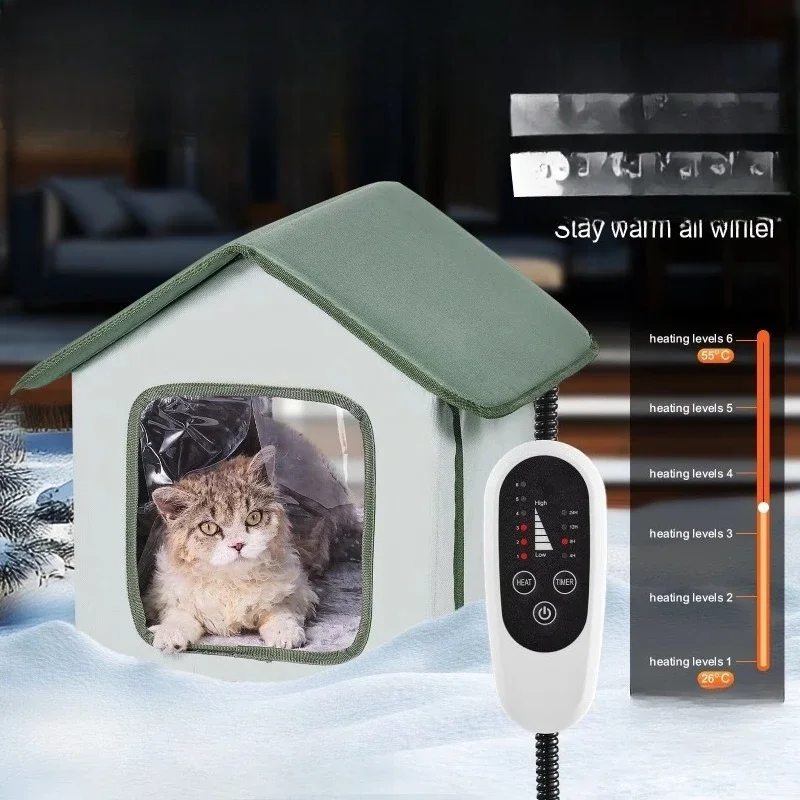 グリーンSタイプ高床式暖房付き猫ハウス、屋外子猫用シェルター - Outdoor Furniture Types のレビューと価格