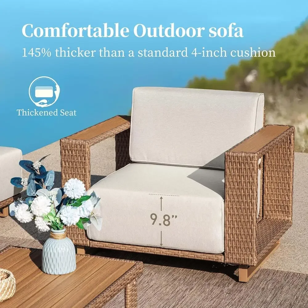 L字型屋外用セクショナルソファ、厚いクッション10個付き、芝 - Outdoor Furniture Yellow のレビューと価格