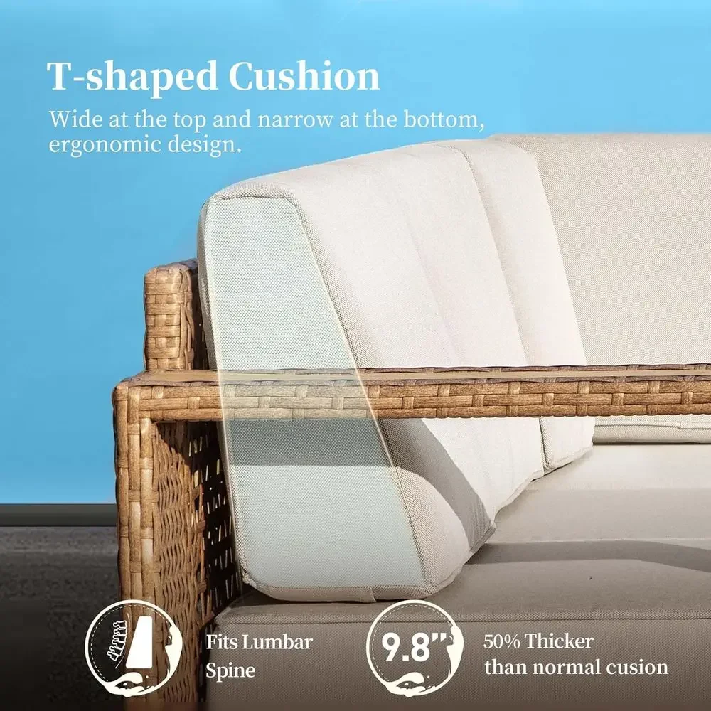L字型屋外用セクショナルソファ、厚いクッション10個付き、芝 - Outdoor Furniture Yellow のレビューと価格