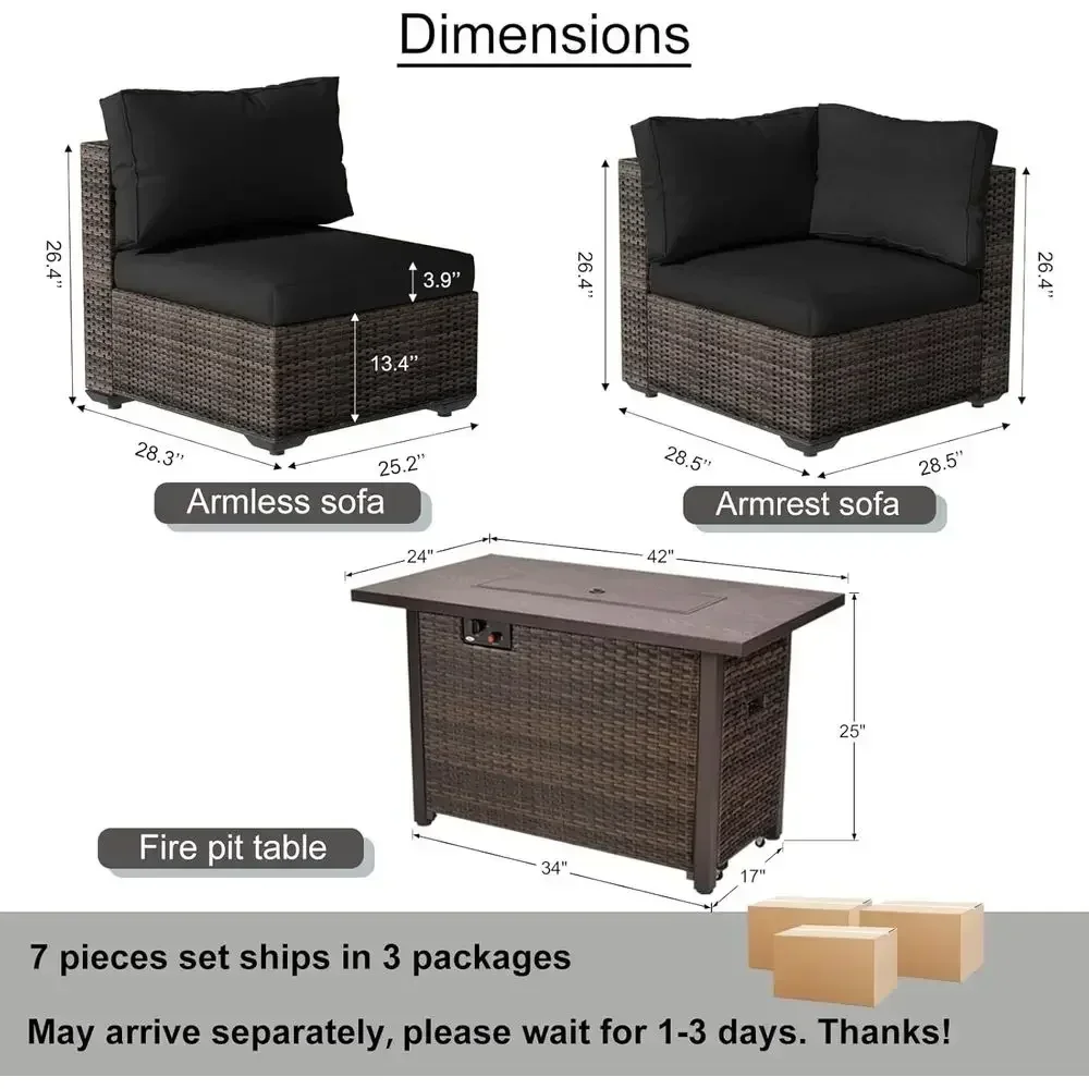 7点セットの屋外パティオ家具セット、42インチのファイヤーピ - Outdoor Furniture With Fire Pit のレビューと価格
