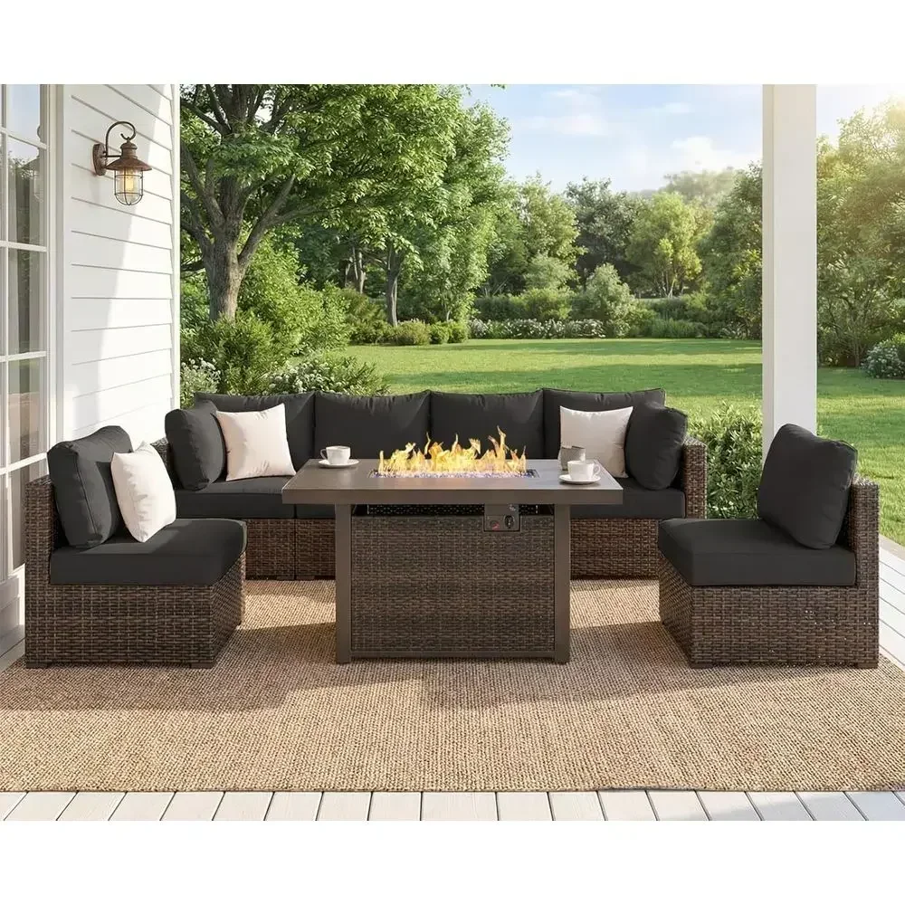 7点セットの屋外パティオ家具セット、42インチのファイヤーピ - Outdoor Furniture With Fire Pit のレビューと価格