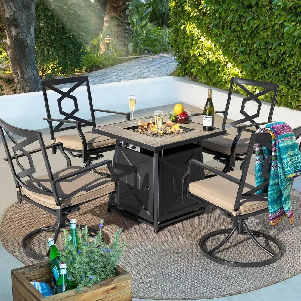 5点セットの屋外パティオ家具セット、ファイヤーピットテーブル - Outdoor Furniture With Fire Pit のレビューと価格